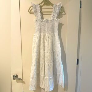 EUC Hill House Ellie in White with Blue Swiss Dot, XS